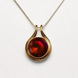 Created Ruby Pendant made in 18k Gold Vermeil with Round Created Red Ruby in Bezel setting, July Birthstone gift idea, symbolizes nobility, purity, and passion, ideal for everyday wear and perfect for birthday gifting and special occasions.