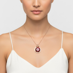 Stunning Rose Gold Vermeil Pendant with a Round Created Red Ruby, an elegant piece that represents passion and purity.