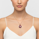 Stunning Rose Gold Vermeil Pendant with a Round Created Red Ruby, an elegant piece that represents passion and purity.
