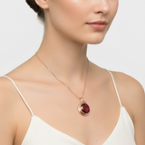 Rose Gold Vermeil Ruby Pendant featuring Round Created Red Ruby in Bezel setting, perfect for birthdays and special occasions.