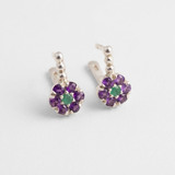 Amethyst Flower Earrings - Purple Drop Earrings - Emerald Dainty Earrings