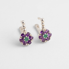 Amethyst Flower Earrings - Purple Drop Earrings - Emerald Dainty Earrings