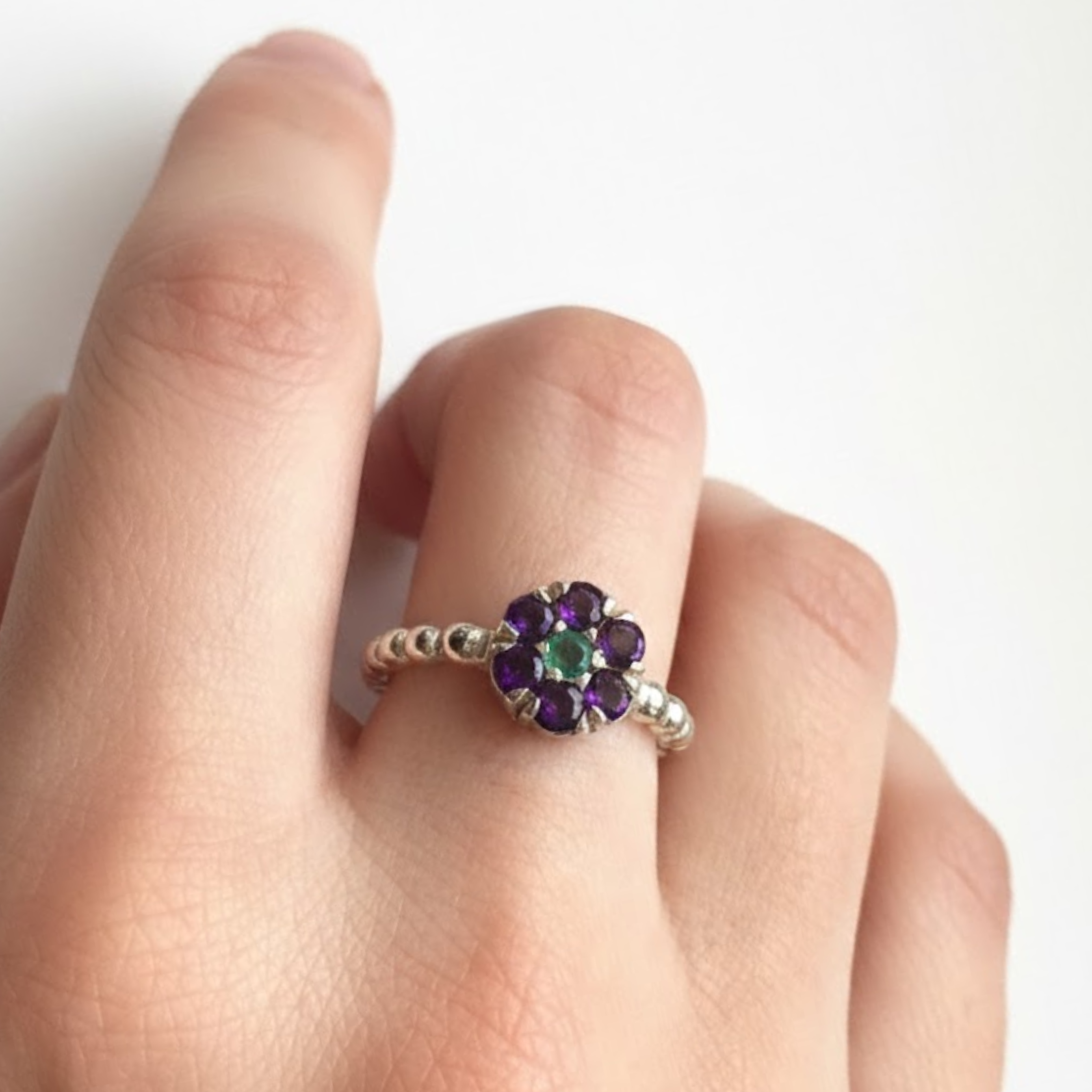Elegant 925 Sterling Silver Amethyst Ring with cluster setting, perfect for everyday wear and February birthdays.