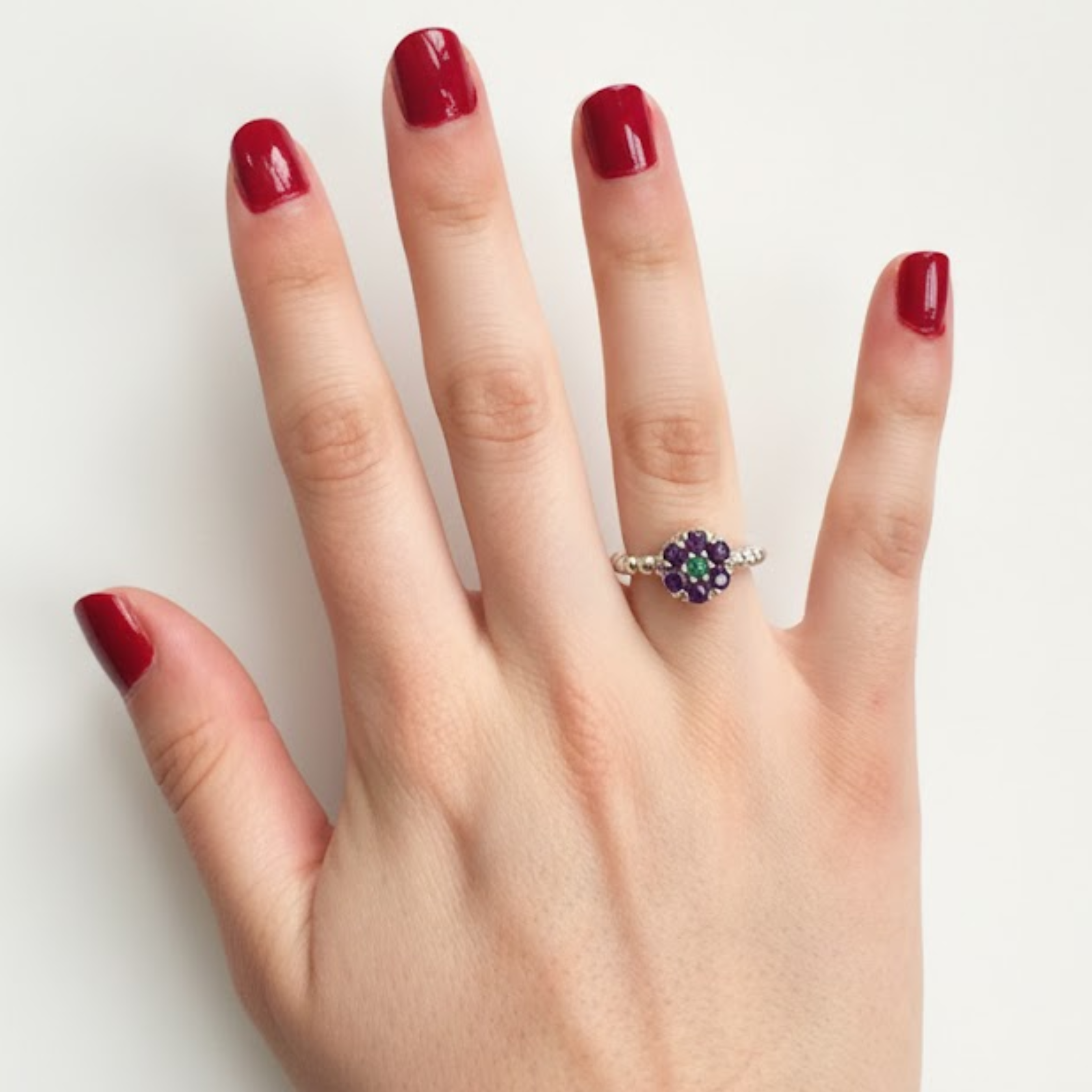 Charming 925 Sterling Silver ring adorned with natural amethyst, ideal for February birthdays and everyday elegance.