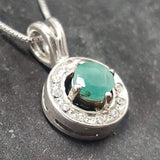 Emerald Silver Necklace - Green Halo Pendant - May Birthstone Necklace