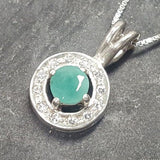 Emerald Silver Necklace - Green Halo Pendant - May Birthstone Necklace