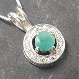 Emerald Silver Necklace - Green Halo Pendant - May Birthstone Necklace