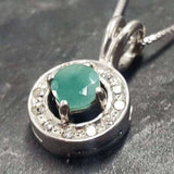 Emerald Silver Necklace - Green Halo Pendant - May Birthstone Necklace