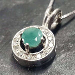 Natural Emerald Pendant made in 925 Sterling Silver with Round Natural Green Emerald in Halo setting, May Birthstone gift idea, symbolizes growth, harmony, and deep emotional healing, ideal for everyday wear and perfect for birthday gifting and special occasions.