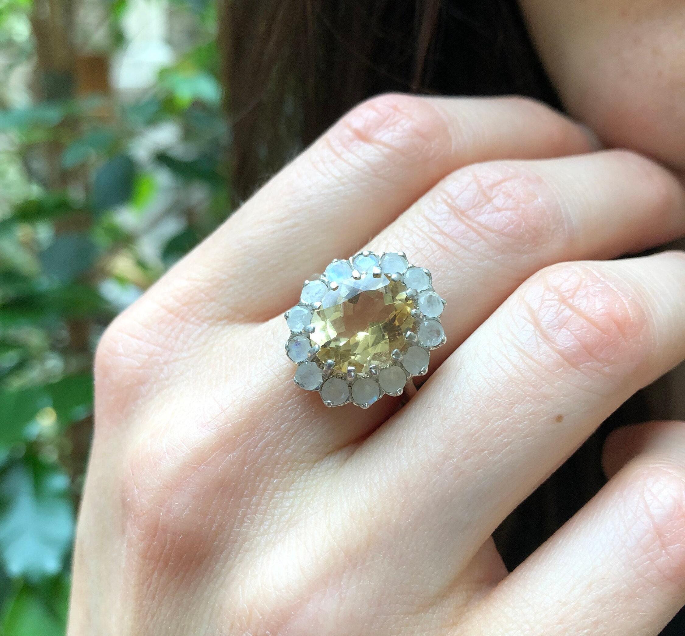 Victorian Citrine Ring, Natural Citrine, Princess Di Ring, November Birthstone, Yellow Ring, Statement Ring, Flower Ring, Solid Silver Ring
