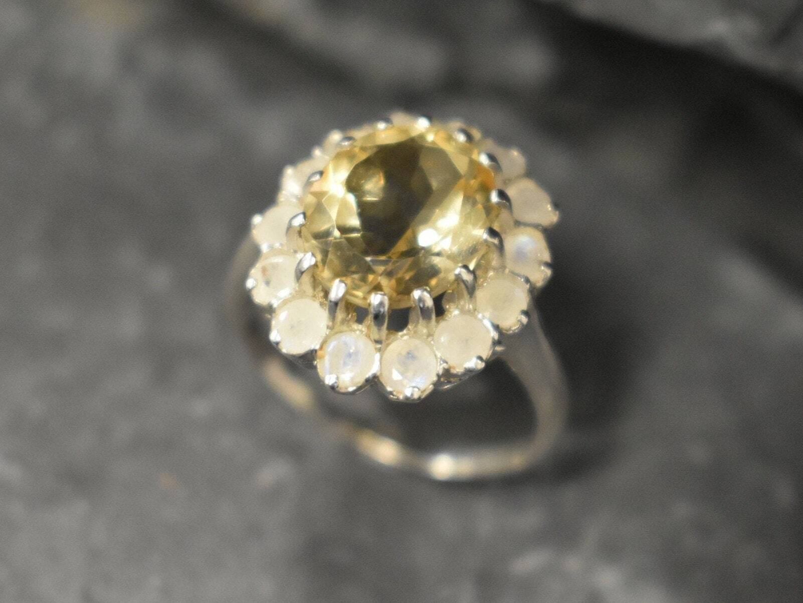 Victorian Citrine Ring, Natural Citrine, Princess Di Ring, November Birthstone, Yellow Ring, Statement Ring, Flower Ring, Solid Silver Ring