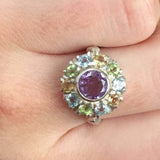 Amethyst Flower Ring - Multistone Ring - Natural Amethyst Ring