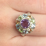 Amethyst Flower Ring - Multistone Ring - Natural Amethyst Ring