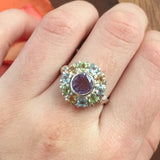 Amethyst Flower Ring - Multistone Ring - Natural Amethyst Ring