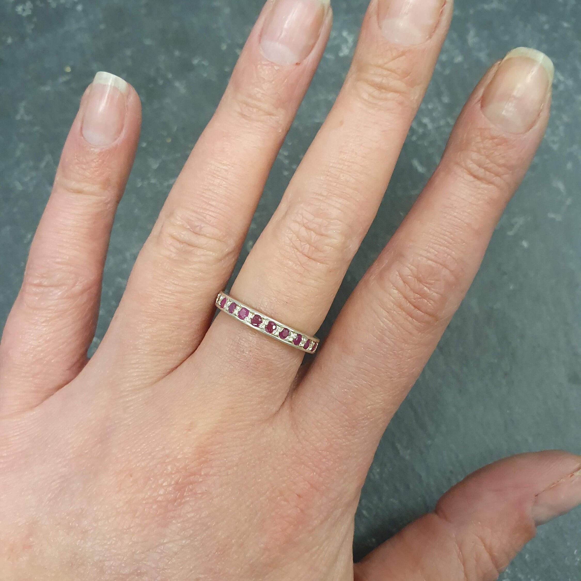 Elegant 925 Sterling Silver Natural Ruby Ring, Channel-Set July Birthstone, symbolizes love and passion, perfect for any occasion.