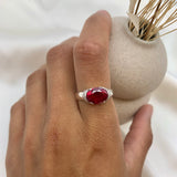 Exquisite 925 Sterling Silver Ruby Ring showcasing an Oval Created Red Ruby, a meaningful gift for July birthdays and timeless elegance.
