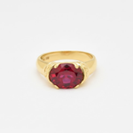 Elegant 18k Gold Vermeil ring showcasing a stunning Oval Created Red Ruby, perfect for gifts and celebrating July birthdays.