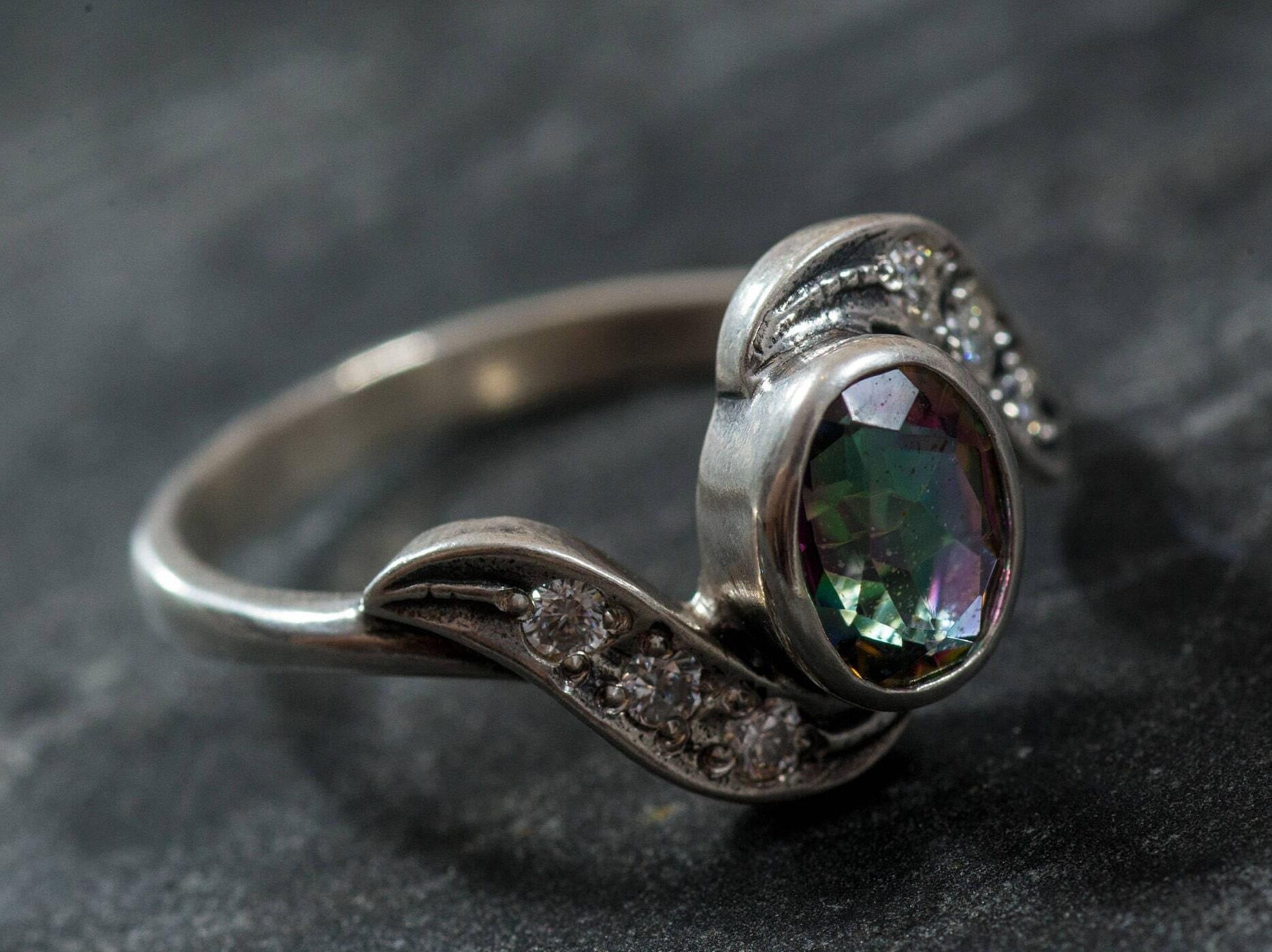 Mystic Topaz Ring, Vintage Rings, Natural Topaz, Antique Topaz Ring, Mystic Topaz, December Birthstone, Solid Silver Ring, December Ring