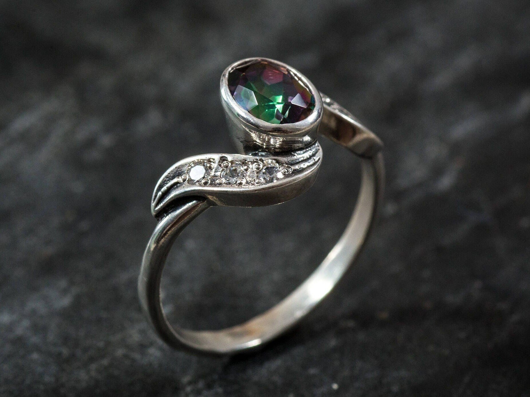 Mystic Topaz Ring, Vintage Rings, Natural Topaz, Antique Topaz Ring, Mystic Topaz, December Birthstone, Solid Silver Ring, December Ring