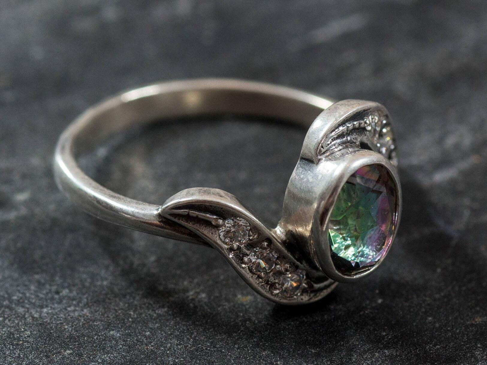 Mystic Topaz Ring, Vintage Rings, Natural Topaz, Antique Topaz Ring, Mystic Topaz, December Birthstone, Solid Silver Ring, December Ring