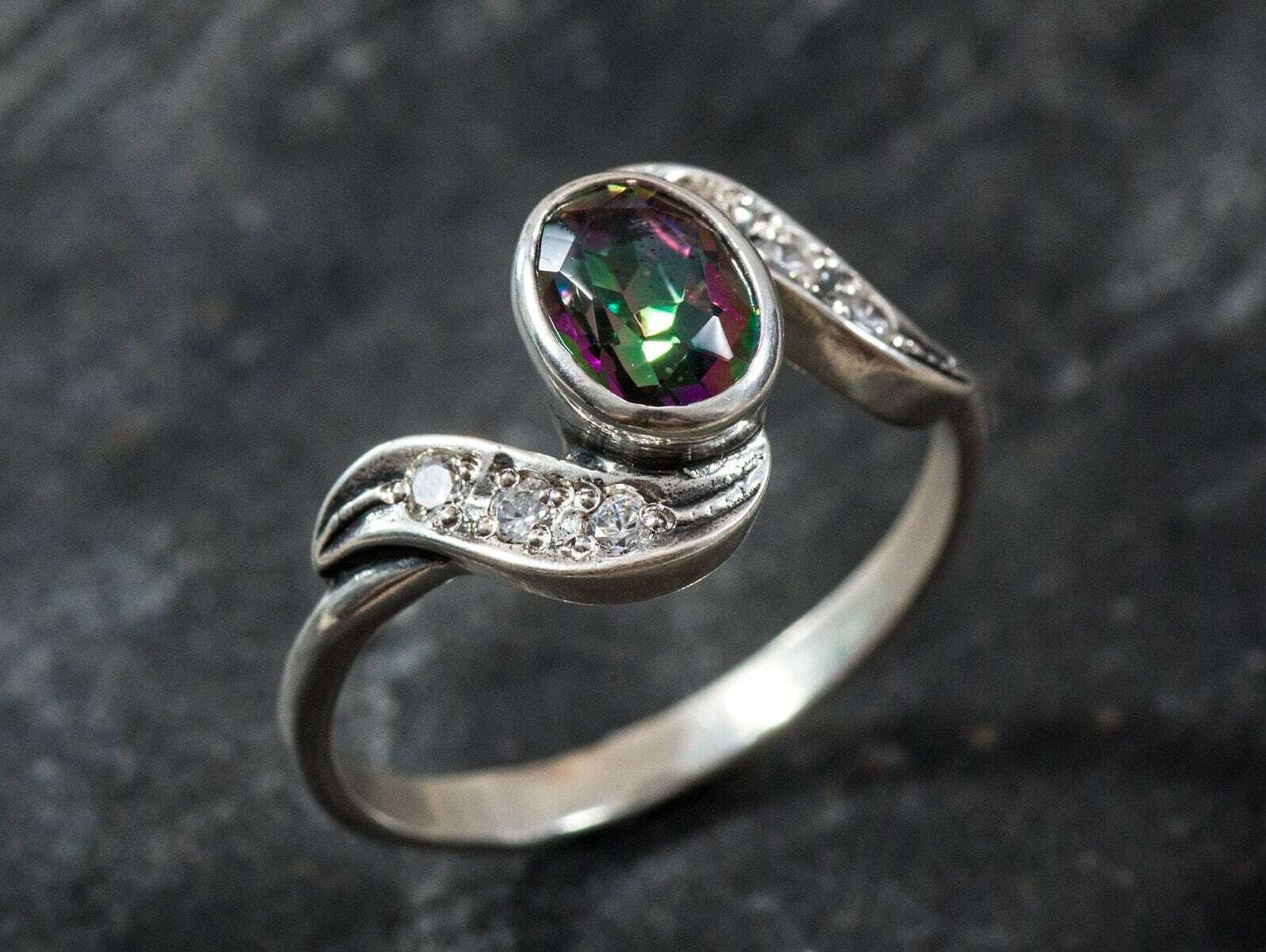 Mystic Topaz Ring, Vintage Rings, Natural Topaz, Antique Topaz Ring, Mystic Topaz, December Birthstone, Solid Silver Ring, December Ring