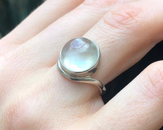 Prehnite Ring, Natural Prehnite, Round Ring, May Birthstone, Light Green Ring, Round Stone Ring, Statement Ring, May Ring, Solid Silver Ring