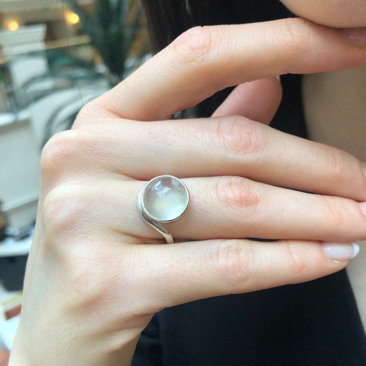 Prehnite Ring, Natural Prehnite, Round Ring, May Birthstone, Light Green Ring, Round Stone Ring, Statement Ring, May Ring, Solid Silver Ring