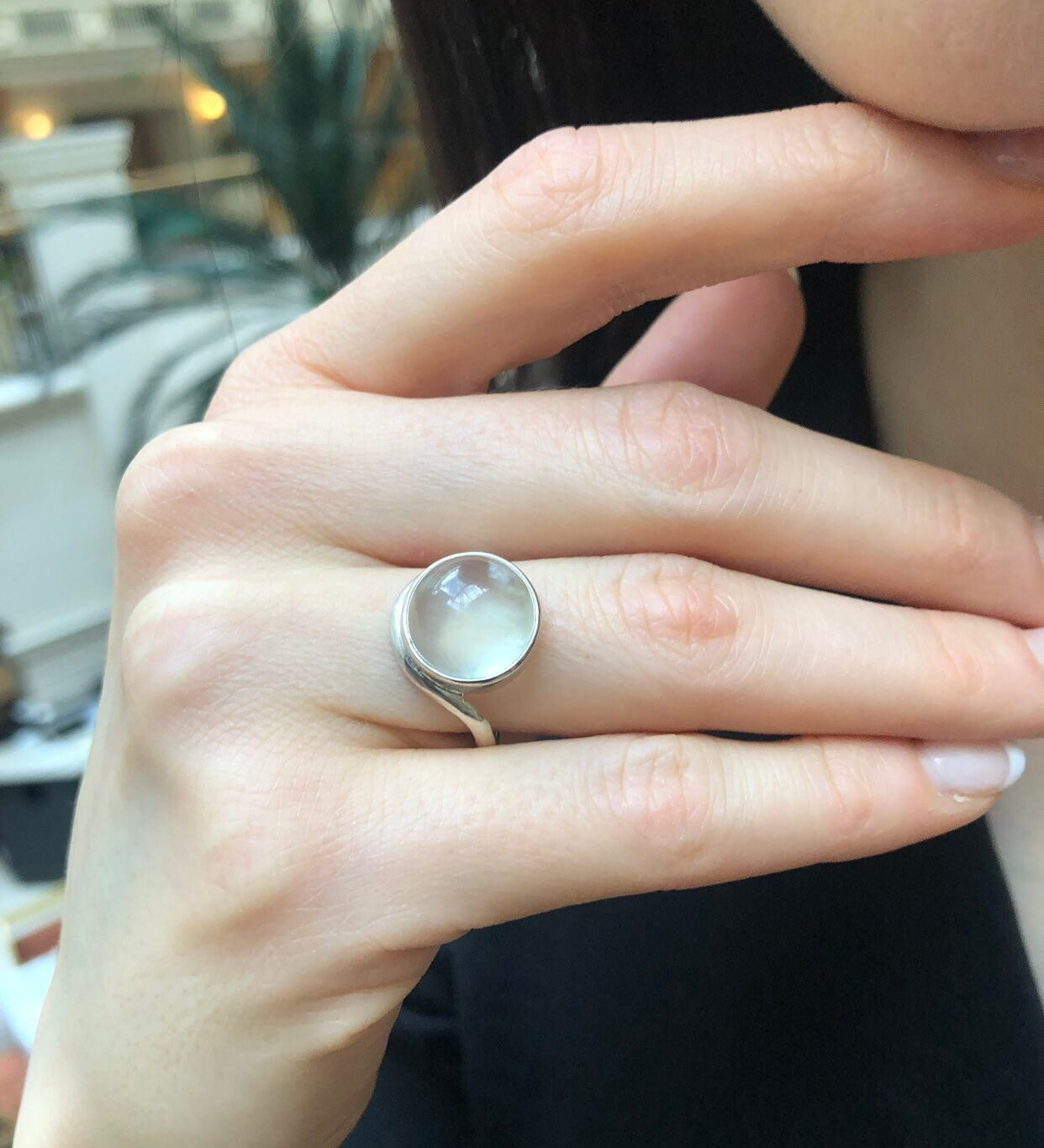Prehnite Ring, Natural Prehnite, Round Ring, May Birthstone, Light Green Ring, Round Stone Ring, Statement Ring, May Ring, Solid Silver Ring