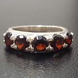 Garnet Ring, Natural Garnet, January Ring, Half Eternity Band, Red Vintage Ring, Red Diamond Ring, January Birthstone, Solid Silver Ring