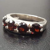 Garnet Ring, Natural Garnet, January Ring, Half Eternity Band, Red Vintage Ring, Red Diamond Ring, January Birthstone, Solid Silver Ring