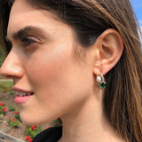 Opal and Emerald Earrings - Two Stone Earrings - Long Emerald Earrings