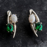 Opal and Emerald Earrings - Two Stone Earrings - Long Emerald Earrings