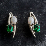 Opal and Emerald Earrings - Two Stone Earrings - Long Emerald Earrings