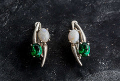 Opal Earrings, Natural Opal Earrings, Emerald Earrings, Green Unique Earrings, Created Emerald, October Earrings, Silver Earrings, Opal