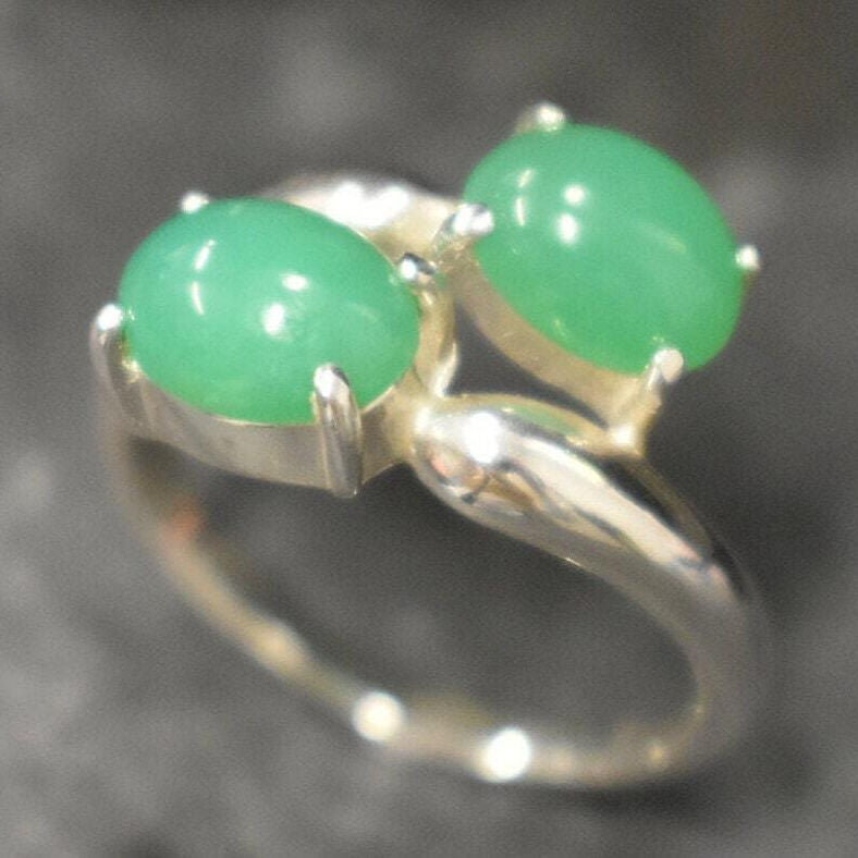 Green Bypass Ring, Natural Chrysoprase, Chrysoprase Ring, Two Stone Ring, Green Ring, Asymmetric Ring, Bypass Ring, Sterling Silver Ring