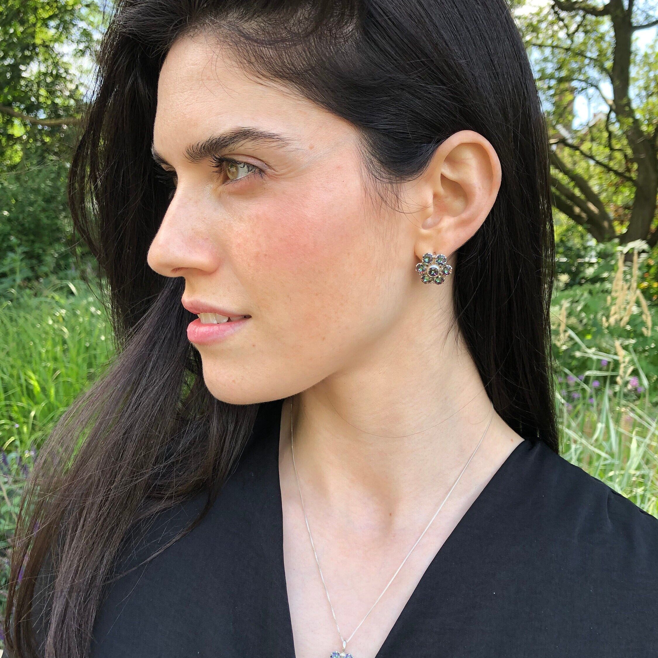 Large Daisy Studs, Mystic Topaz Earrings, Flower Earrings, Natural Topaz, December Birthstone, Purple Studs, Stud Earrings, Silver Earrings