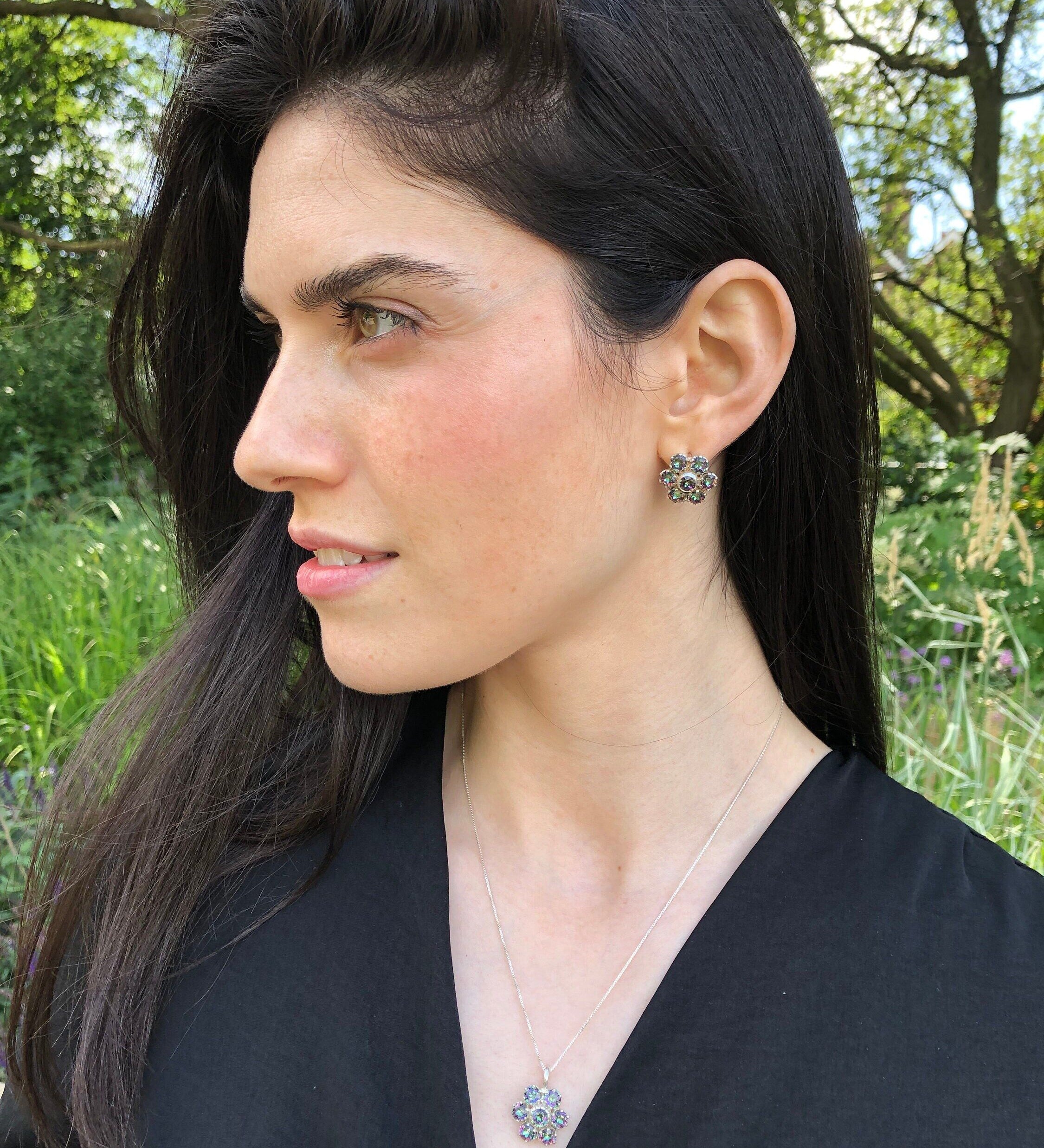 Large Daisy Studs, Mystic Topaz Earrings, Flower Earrings, Natural Topaz, December Birthstone, Purple Studs, Stud Earrings, Silver Earrings