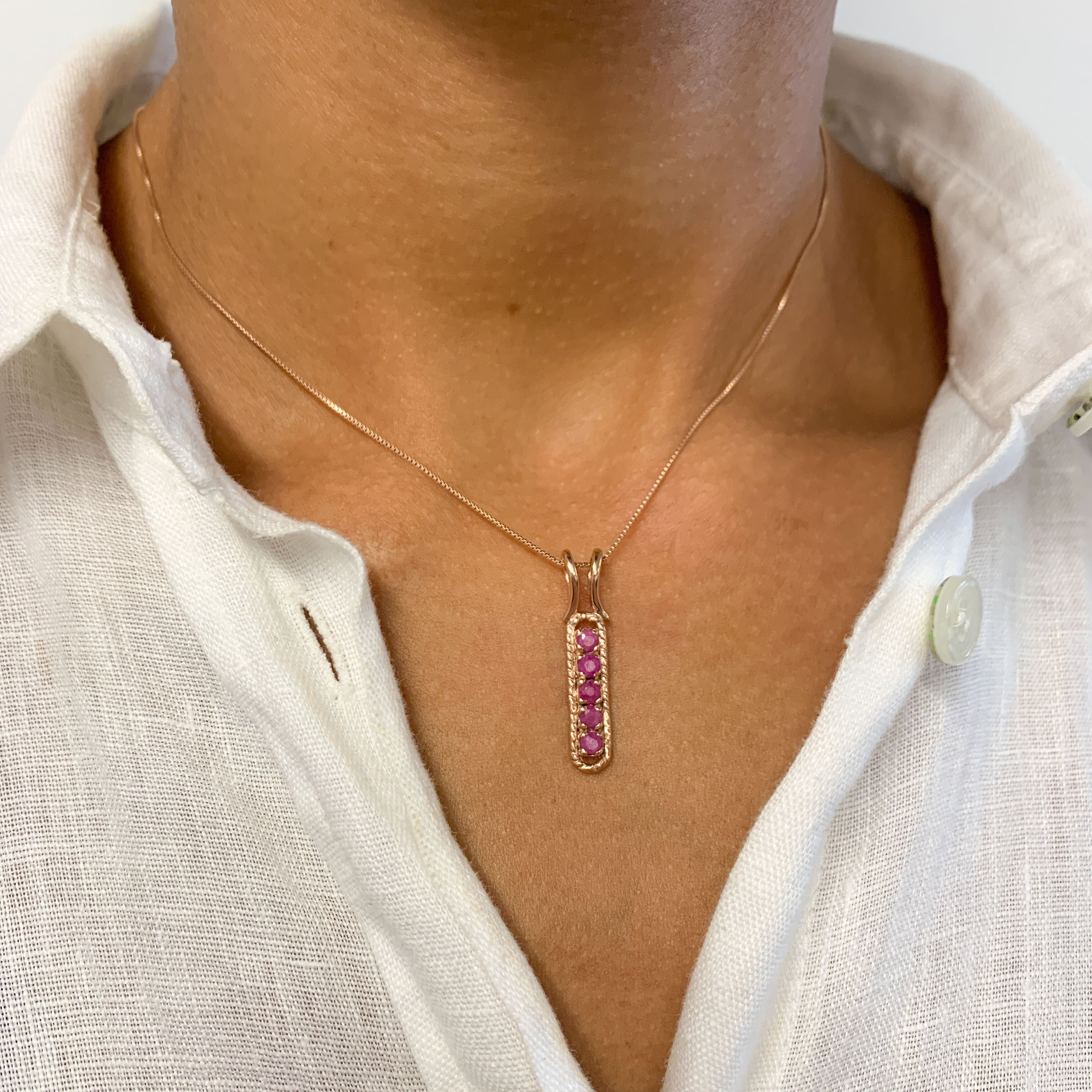Elegant Rose Gold Vermeil Ruby Pendant featuring a Round Natural Red Ruby, perfect for July birthdays and special occasions.