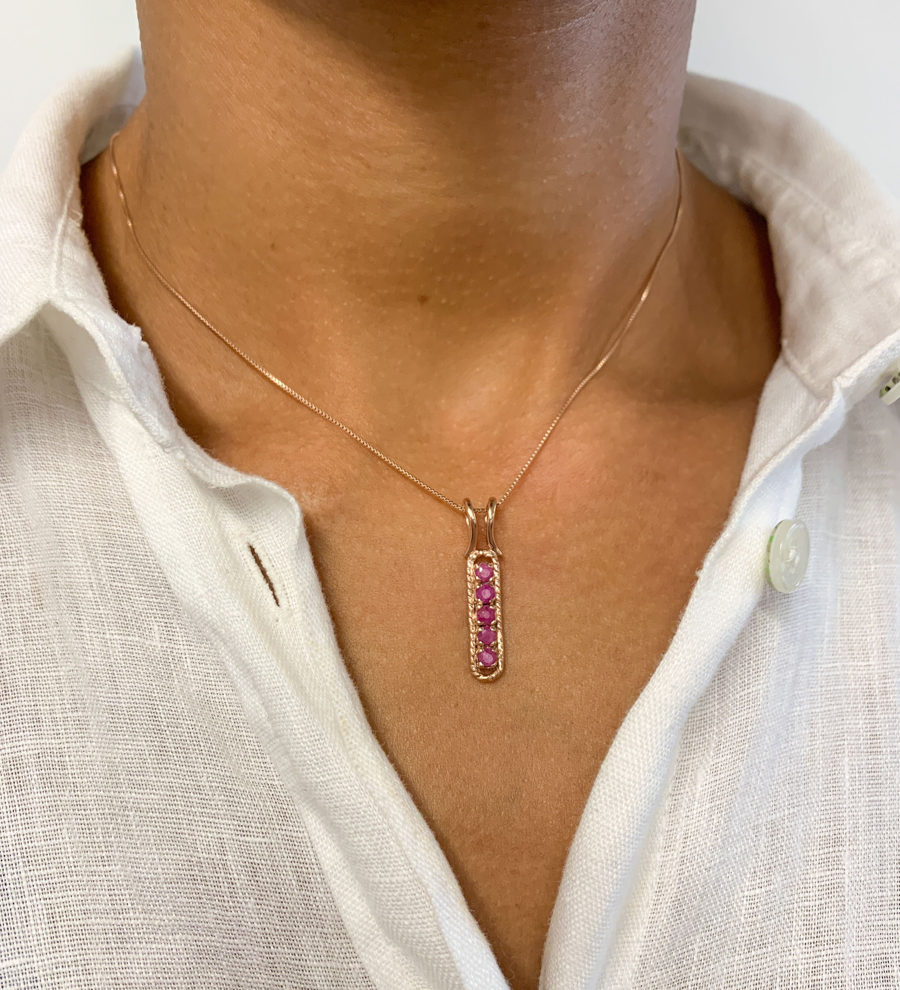Elegant Rose Gold Vermeil Ruby Pendant featuring a Round Natural Red Ruby, perfect for July birthdays and special occasions.