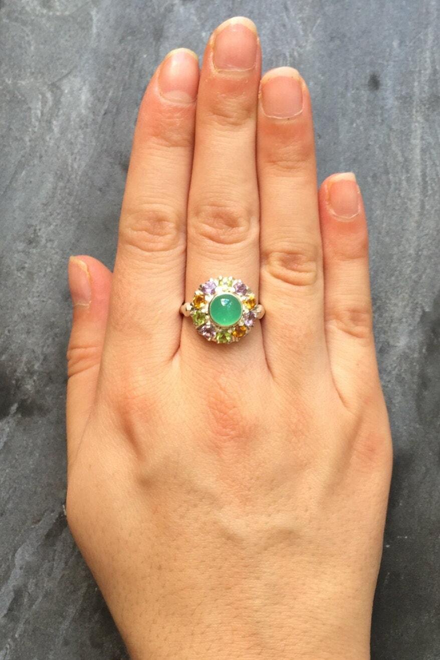 Chrysoprase Ring, Natural Chrysoprase, May Birthstone, November Birthstone, Citrine, Amethyst, Peridot, Mothers Birthstone, Birthstone Ring