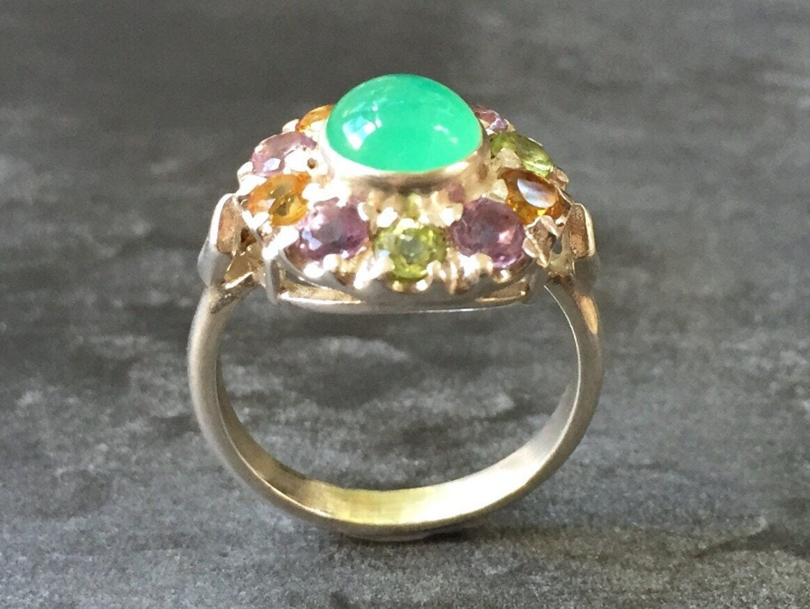 Chrysoprase Ring, Natural Chrysoprase, May Birthstone, November Birthstone, Citrine, Amethyst, Peridot, Mothers Birthstone, Birthstone Ring