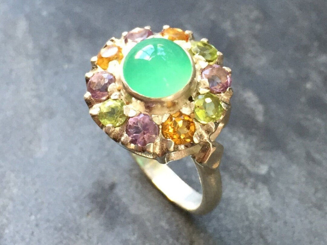 Chrysoprase Ring, Natural Chrysoprase, May Birthstone, November Birthstone, Citrine, Amethyst, Peridot, Mothers Birthstone, Birthstone Ring