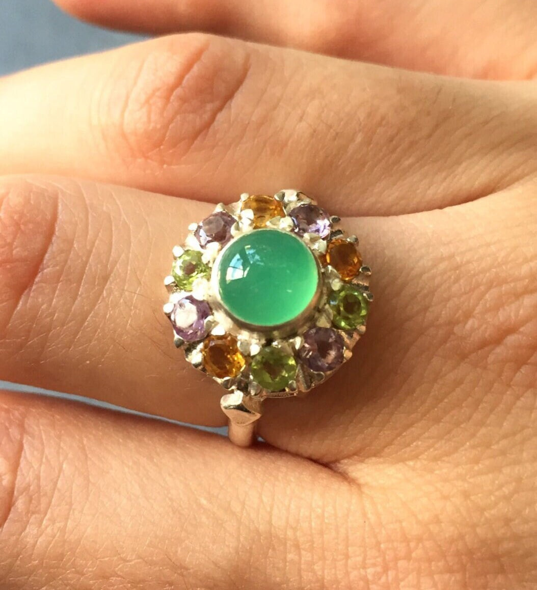 Chrysoprase Ring, Natural Chrysoprase, May Birthstone, November Birthstone, Citrine, Amethyst, Peridot, Mothers Birthstone, Birthstone Ring