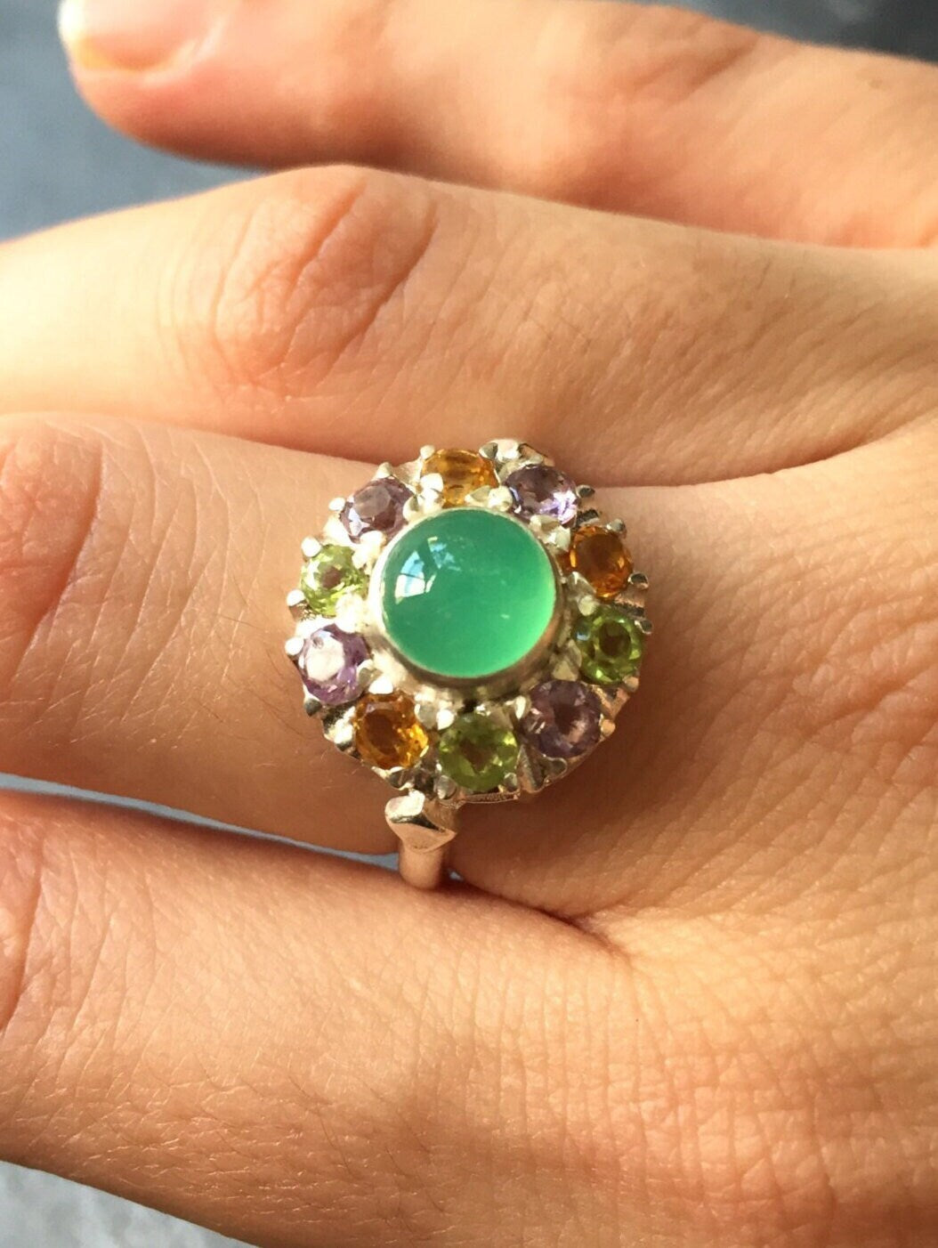 Chrysoprase Ring, Natural Chrysoprase, May Birthstone, November Birthstone, Citrine, Amethyst, Peridot, Mothers Birthstone, Birthstone Ring