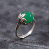 Emerald Gold Ring - Leaf Ring, May Birthstone Ring, Vintage Leaf Ring
