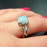 Genuine Aquamarine Ring - Blue Solitaire Ring - Leaf Branch Ring