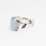 Genuine Aquamarine Ring - Blue Solitaire Ring - Leaf Branch Ring