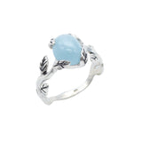 Aquamarine Gold Ring - Gold Leaf Band - Aquamarine Vintage Ring