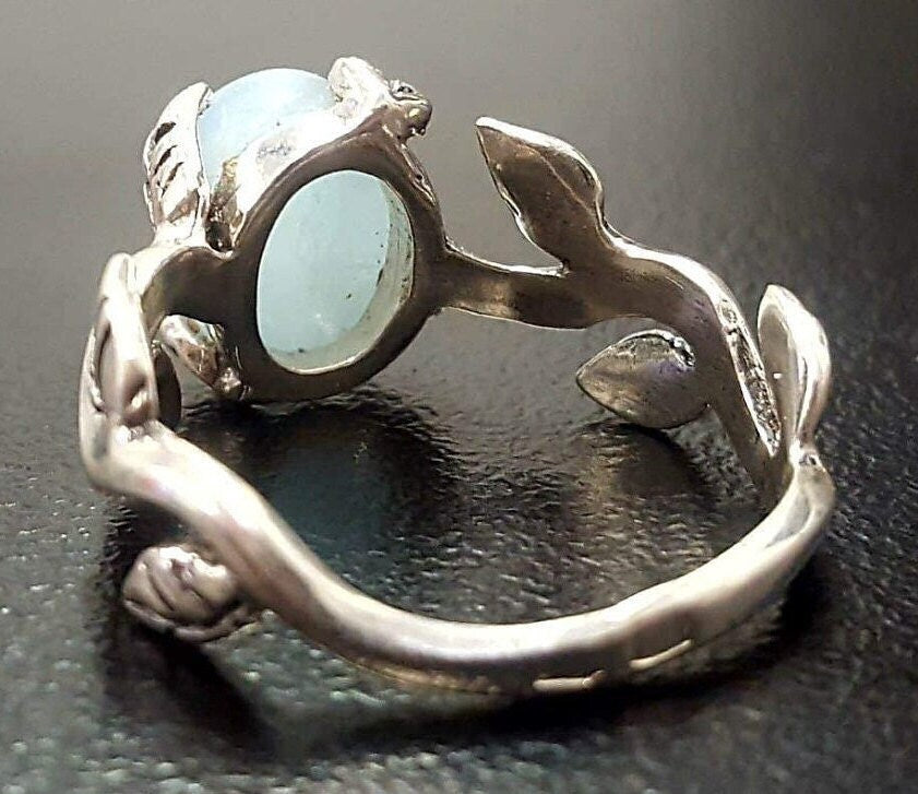Silver Leaf Branch Sky Blue Opal Ring 8.5