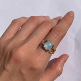 Aquamarine Gold Ring - Gold Leaf Band - Aquamarine Vintage Ring